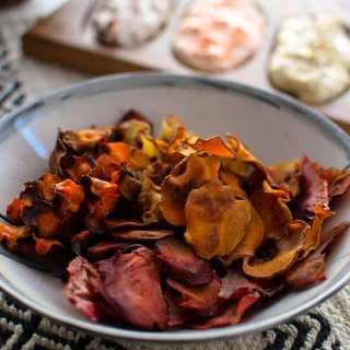 Homemade Baked Veggie Chips with 6 Yogurt Dips