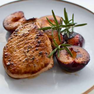 Pan-fried Pork Chops with Plums and Rosemary