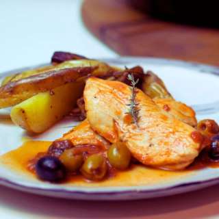 Mediterranean Chicken with Olives and Rosemary Roasted Potatoes