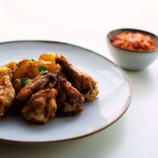 Baked Chicken Wings, Cajun Roasted Potatoes with Spicy Pineapple Salsa