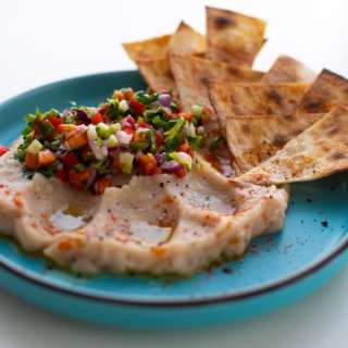 White Bean Mash with Crispy Salsa and Fried Tortillas
