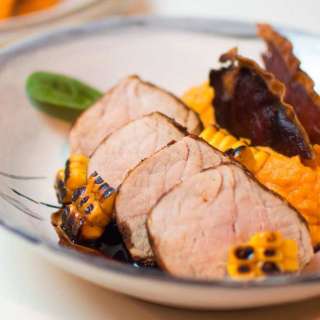 Pork Tenderloin with Mashed Sweet Potatoes and Corn
