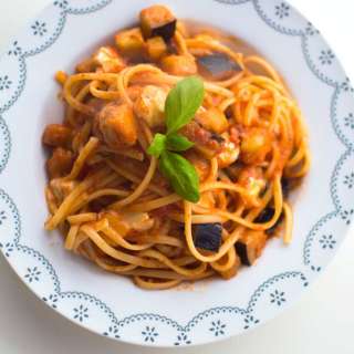 Eggplant Pasta with Mozzarella Cheese