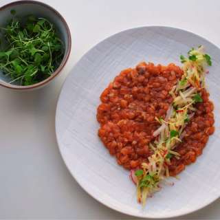 Salmon Tartare with Apple, Cucumber and Radish Salad