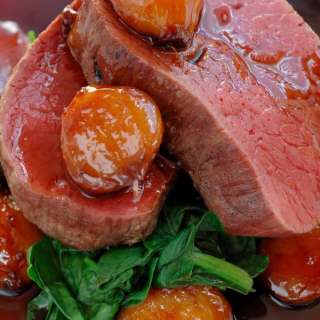 Venison Steak with Red Wine Jus and Caramelized Eschalots