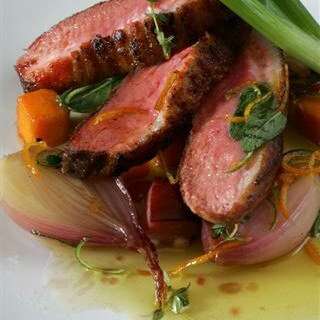 Crispy Duck Breast with Glazed Butternut Squash and Cured Bacon