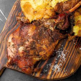 Greek Roast Leg of Lamb with Baked Potatoes