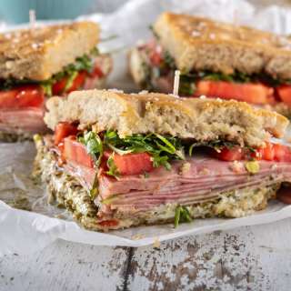 Mortadella, Burrata & Pesto Focaccia Sandwich