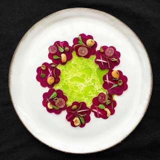 Gourmet Beetroot Carpaccio, Pickled Radish and Infused Kombu