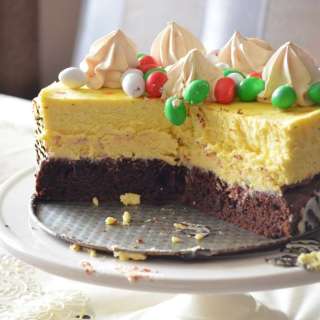 Brownie Cheesecake with Strawberry Flavored Chocolate Cream