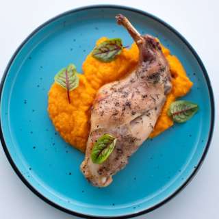 Oven Baked Rabbit Legs with Carrot Purée