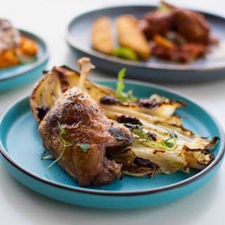 Roasted Duck Legs with Napa Cabbage & Cranberry Jam