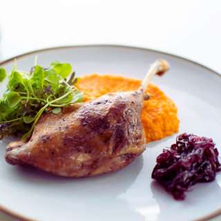 Roasted Duck Legs with Carrot Purée & Homemade Onion Jam