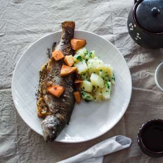 Baked Trout with Potatoes & Quince