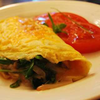 Fresh Egg Omelette with Sweet Onion Marmalade & Spinach