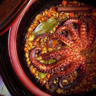 Greek Octopus with Black Eyed Beans