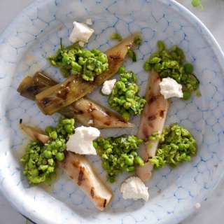 Slow Cooked Leeks Salad with Crushed Peas, Feta & Mint