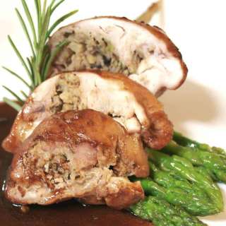 Braised Rabbit Leg with Mushroom Filling in Grappa Raisin Sauce