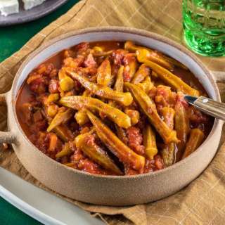 Greek Okra Strew in Tomato Sauce (Bamies Latheres)