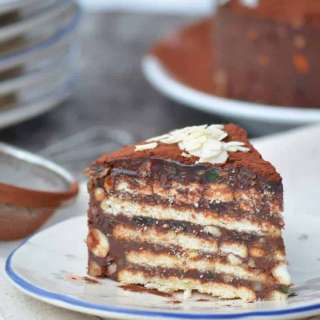 Chocolate Biscuits Cake with Dried Fruit and Almonds