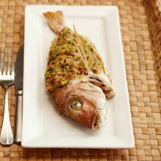Baby Snapper with Harissa and Samke Hara Sauce