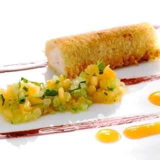 Crispy Sea Bass Cannoli with Melon and Celery Salad