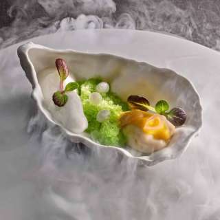 Pickled Oyster w/ Iced Cucumber, Wine & Spicy Apple Foam