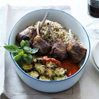 Lamb Chops w/ Quinoa and Red Pepper Sauce