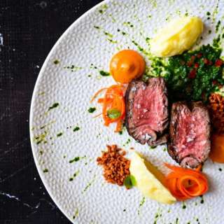Sous Vide Beef Tenderloin with Mashed Potatoes, Pepper Cream & Chimichurri