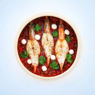 Shrimp Saganaki with Pepper Spread