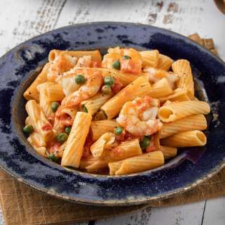 Shrimp and Pea Rigatoni