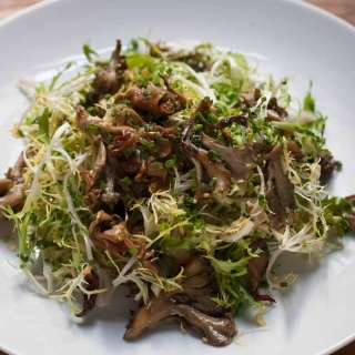 Wild Mushroom Salad with Frisee & Anchovy Vinaigrette