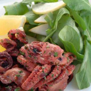 Braised Baby Octopus with Rocket and Pear Salad