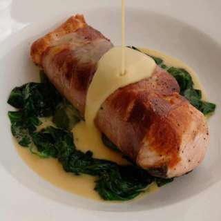 Prosciutto Wrapped Salmon with Wilted Spinach & Lemon Beurre Blanc