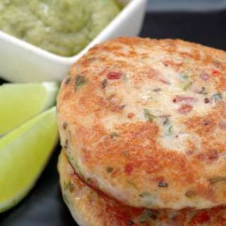 Chicken Cakes with Avocado Mayonnaise and Tomato Salsa