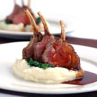 Rosemary & Parmesan Crusted Lamb Racks with Mash Potato & Red Wine Jus