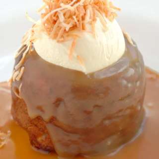Banana and Macadamia Pudding with Coconut Butterscotch Sauce