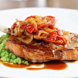 Pork Cutlet w/ Crushed Garden Peas & Red Pepper Relish