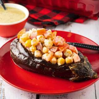 Greek Stuffed Eggplant with Chickpeas