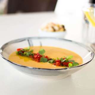 Creamy Red Lentil Soup with Roasted Pepper Salad