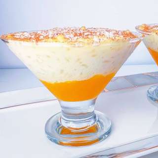 Creamy Rice Pudding with Mango Coulis