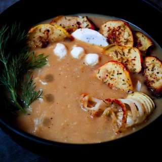Apple and Kohlrabi Soup with Goat Cheese