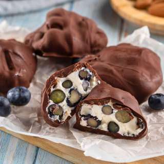 Chocolate Covered Yogurt Bites with Blueberries & Almonds