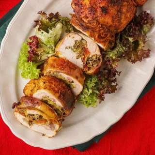 Stuffed Chicken Roll with Leek, Tomato and Cheese