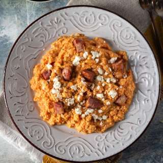 Kagianas: Greek-Style Scrambled Eggs with Feta & Smoked Pork