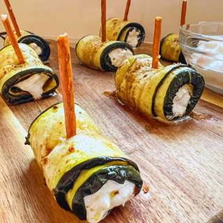 Roasted Zucchini Rolls with Shrimp & Cheese