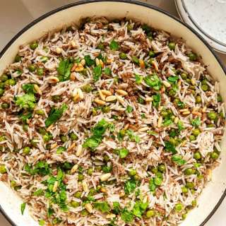 Hashweh Rice:  Middle Eastern Rice w/ Ground Beef & Yogurt Sauce