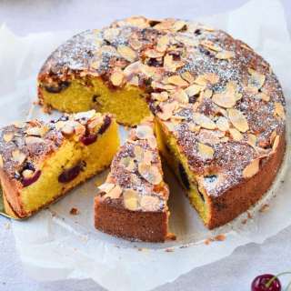 Rustic Cherry Almond Polenta Cake