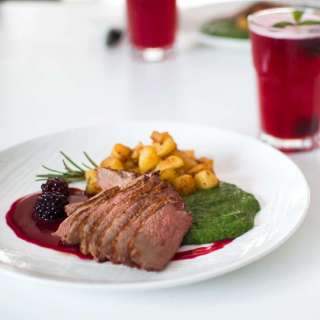 Duck Breast with Potatoes, Spinach and Blackberry Sauce