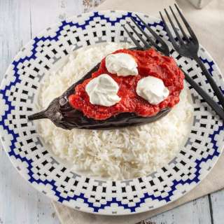 Roasted Eggplant with Harissa & Feta Mousse